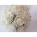 Large Wedding Bouquet in Ivory Glitter Roses with Ivory Netting